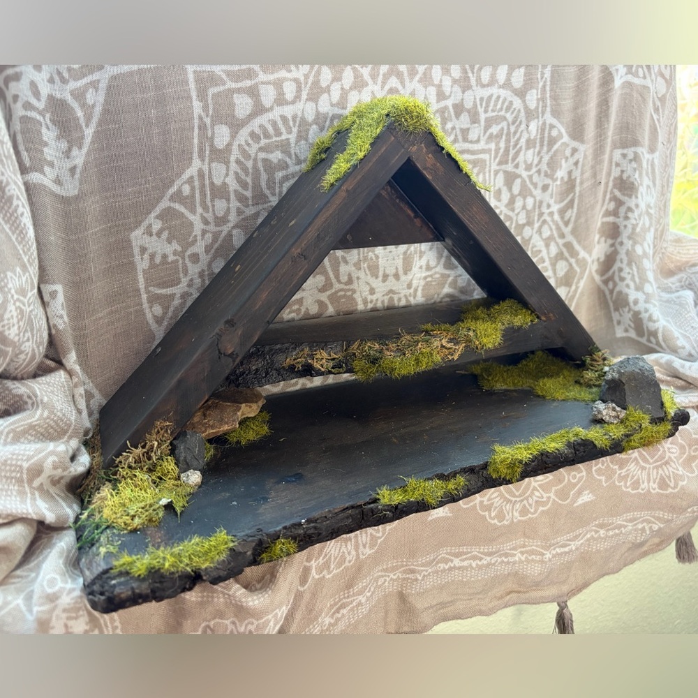 Handmade Rustic Black Moss Triangle Wall Shelf